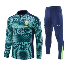 Brasilien Børn Træningssæt 2024-25 - 1-4 Zip Blå