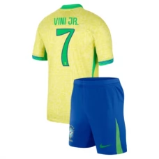 Brasilien Copa América 2024 Børn Vini Jr. 7 Hjemmebanetrøje Fodboldsæt