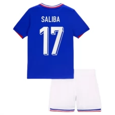 Frankrig EM 2024 Børn Saliba 17 Hjemmebanetrøje Fodboldsæt