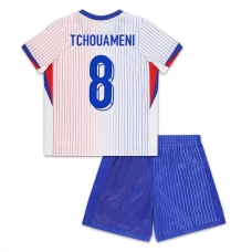 Frankrig EM 2024 Børn Tchouaméni 8 Udebanetrøje Fodboldsæt