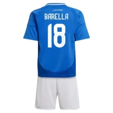 Italien EM 2024 Børn Barella 18 Hjemmebanetrøje Fodboldsæt