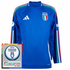 Italien EM 2024 Hjemmebanetrøje Langærmet Fodboldsæt Patch