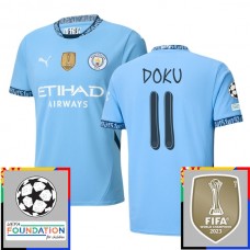 Manchester City Doku 11 Hjemmebanetrøje Champions League With Patch 2024-25 Fodboldsæt