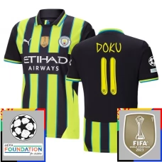 Manchester City Doku 11 Udebanetrøje Champions League With Patch 2024-25 Fodboldsæt