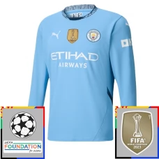 Manchester City Hjemmebanetrøje Champions League With Patch 2024-25 Langærmet Fodboldsæt
