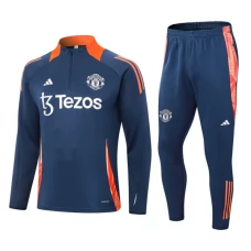 Manchester United Børn Træningssæt 2024-25 - 1-4 Zip Flådeblå Orange