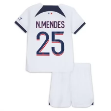 Paris Saint Germain PSG Fodboldsæt Børn 2023-24 N.Mendes 25 Udebanetrøje