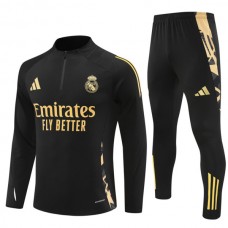 Real Madrid Børn Træningssæt 2024-25 - 1-4 Zip Sort Gold