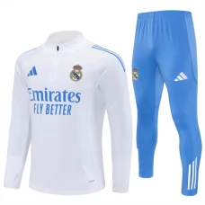 Real Madrid Børn Træningssæt 2025-26 - 1-4 Zip Hvid Blå