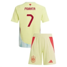 Spanien EM 2024 Børn Morata 7 Udebanetrøje Fodboldsæt