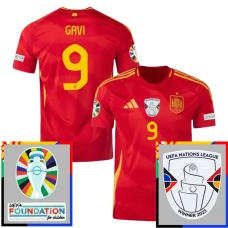 Spanien EM 2024 Gavi 9 Hjemmebanetrøje Fodboldsæt Patch